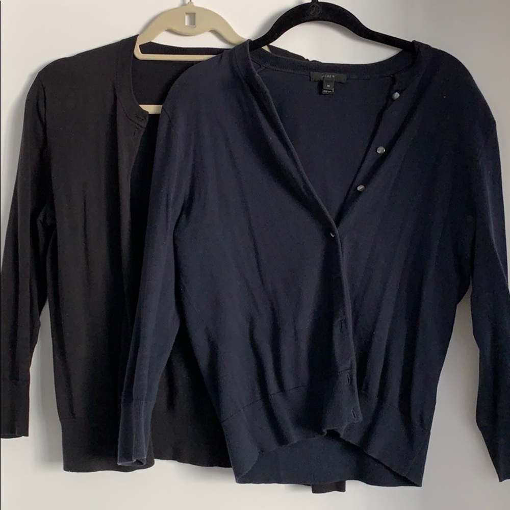 Two Jcrew cardigans, black (S) and navy blue (M)